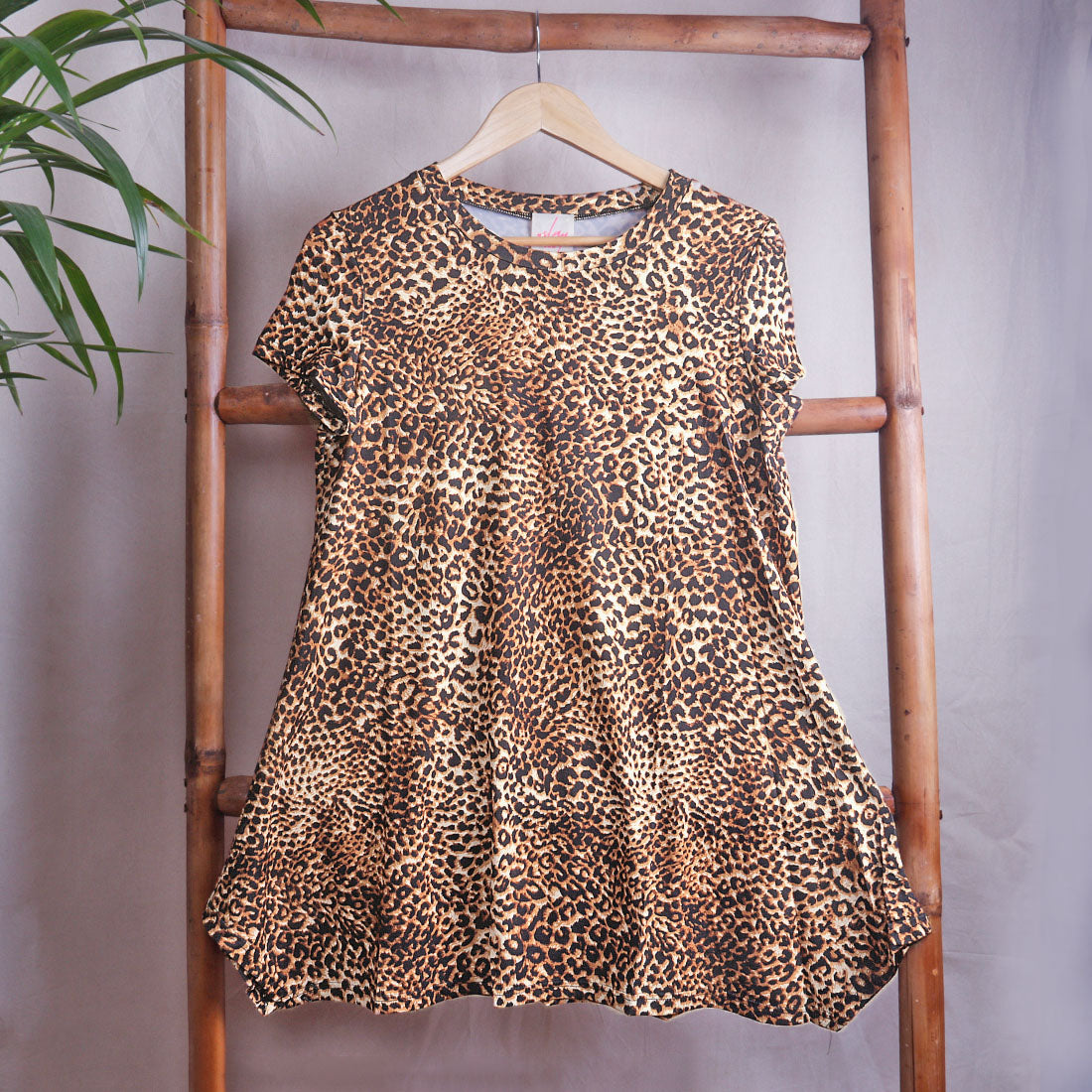 Leopard Printed Tunic Top - Tan