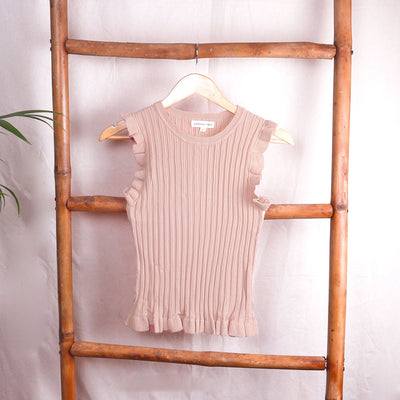 Sleeveless Knitted Frill Top for Women - Blush