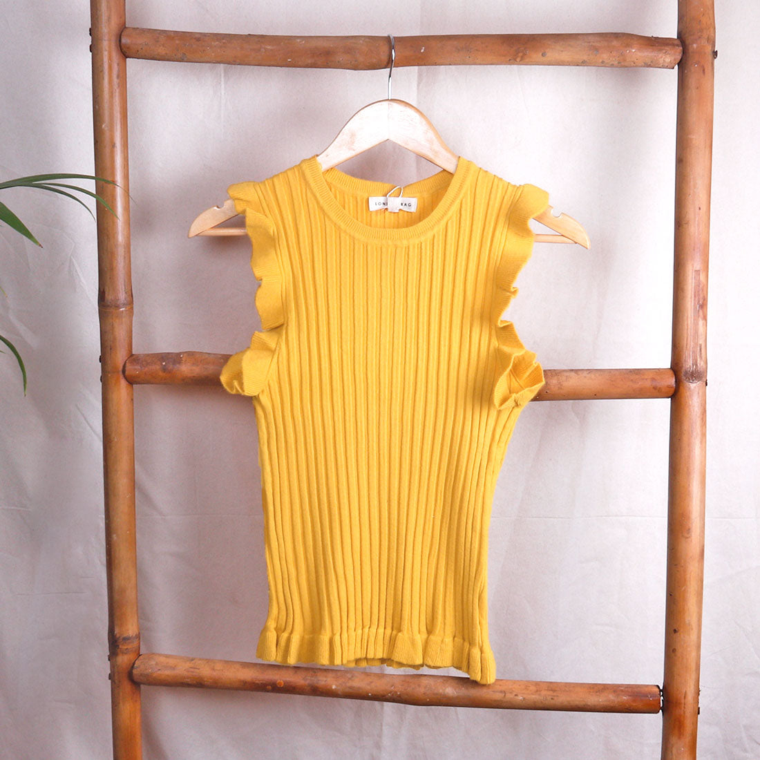 Sleeveless Knitted Frill Top In Yellow - Yellow