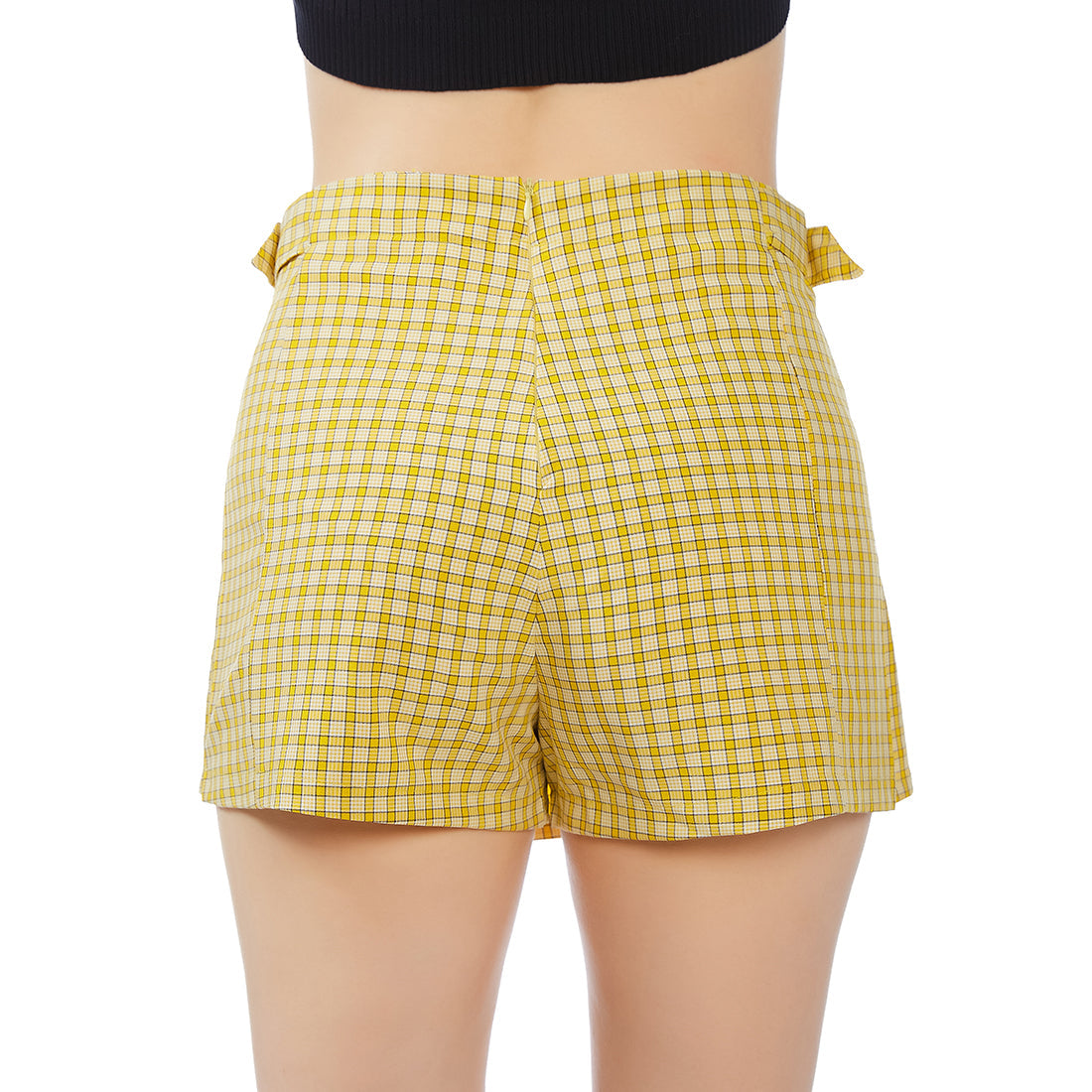 Chequered Skort With Buckles - Yellow