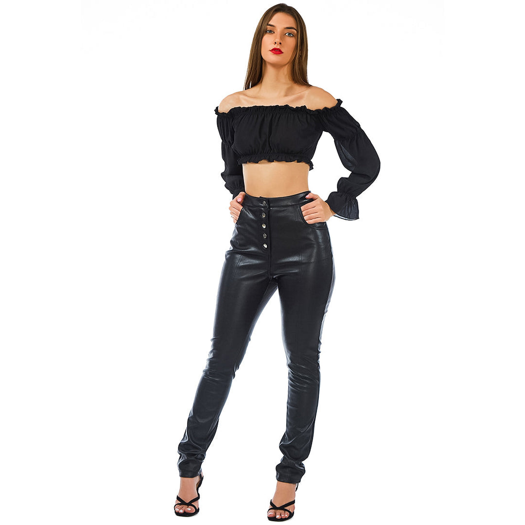 Black Off Shoulder Crop Top - Black