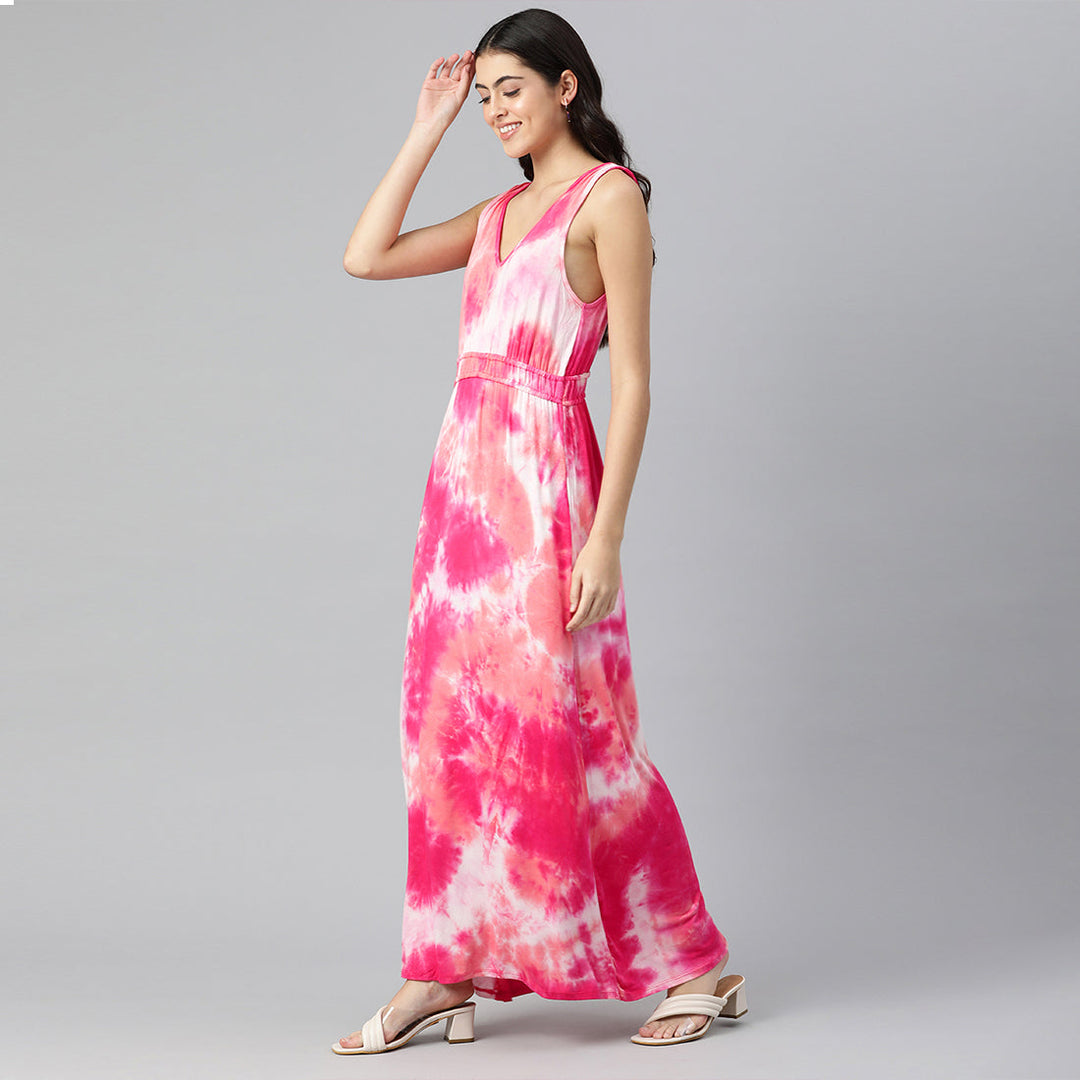Tie Dye Summer Maxi Dress Fuchsia