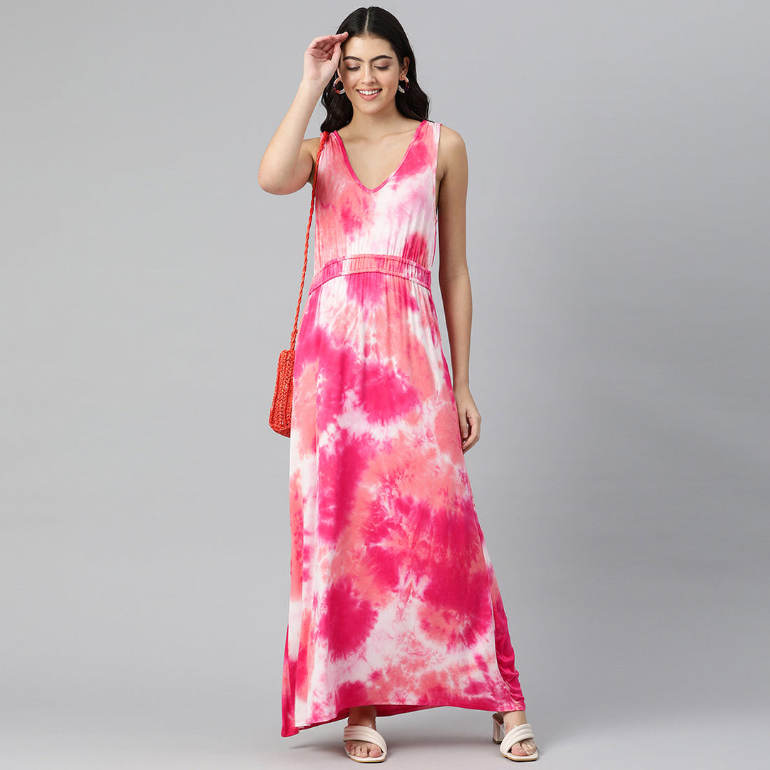 Tie Dye Summer Maxi Dress Fuchsia