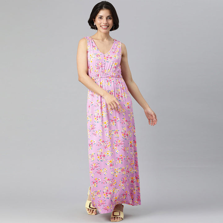 Floral Summer Maxi Dress in Magenta