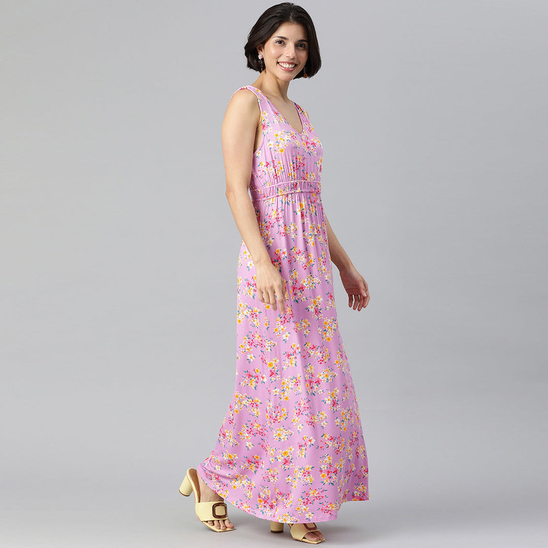 Floral Summer Maxi Dress in Magenta