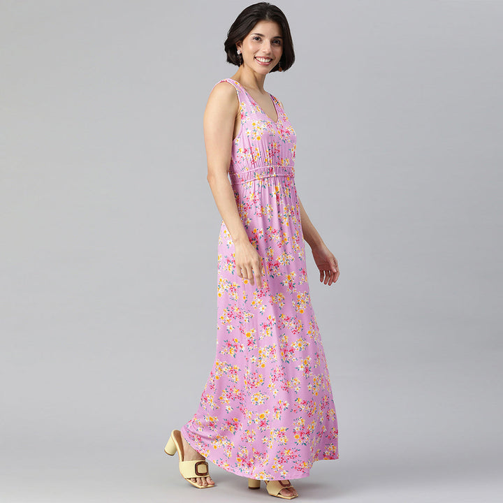 Floral Summer Maxi Dress in Magenta