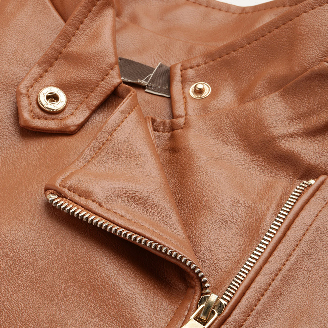 pu biker jacket#color_brown
