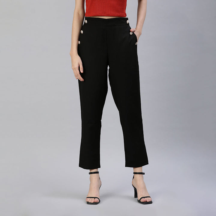 semi casual straight pants#color_black