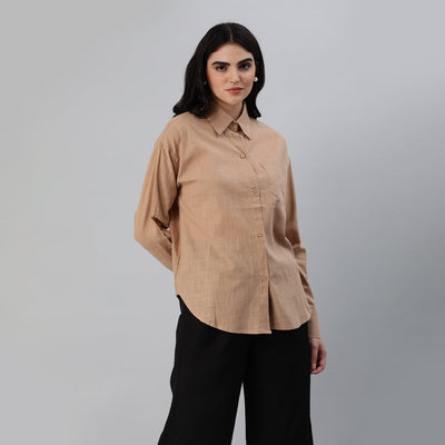 basic cotton collared shirt#color_brown