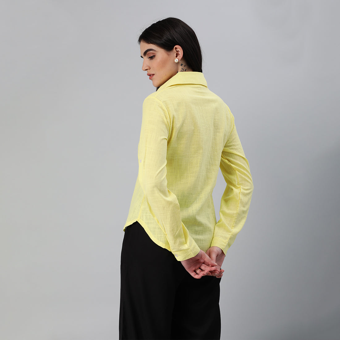 Woven Pocket Detail Shirt In Yellow