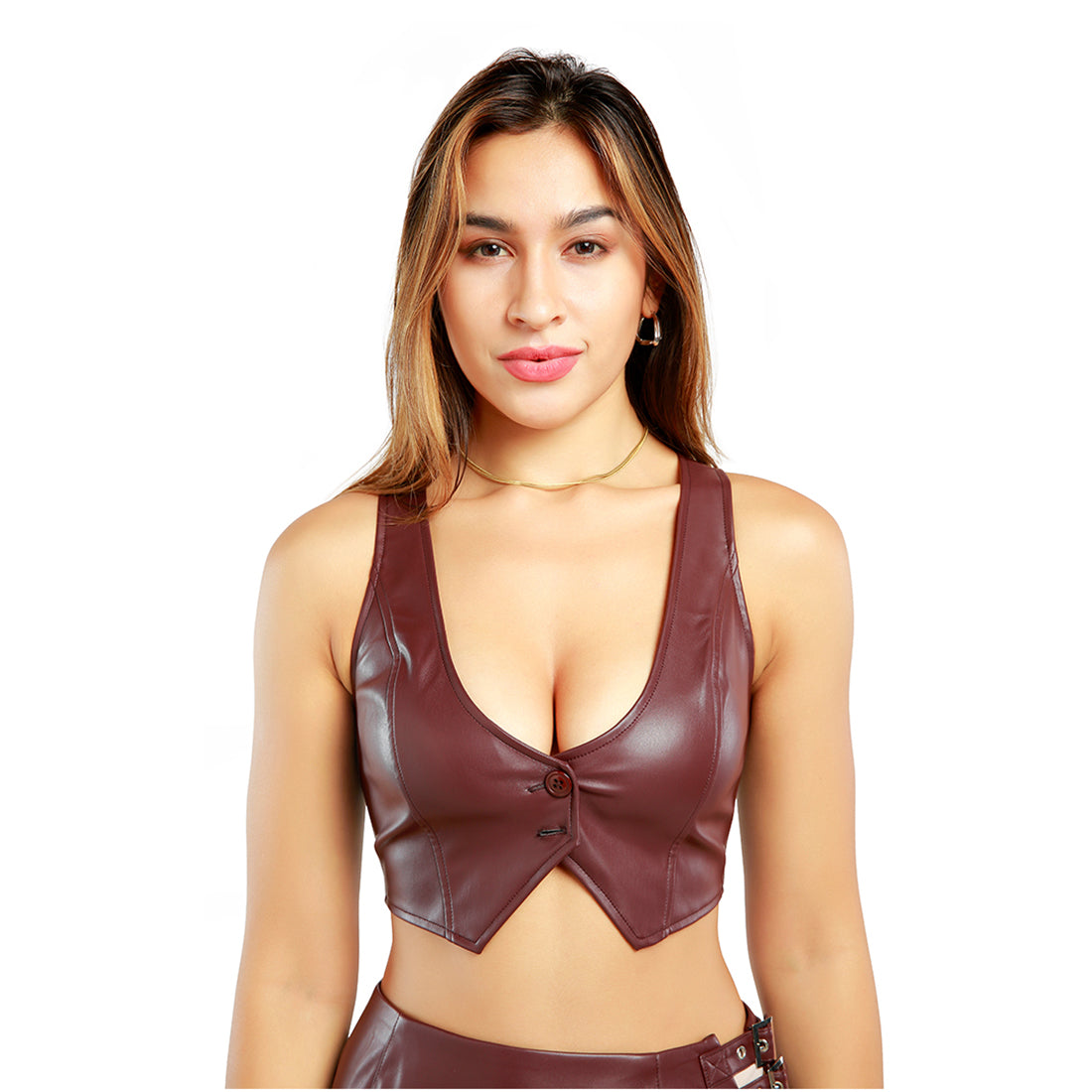 front button tank top#color_brown