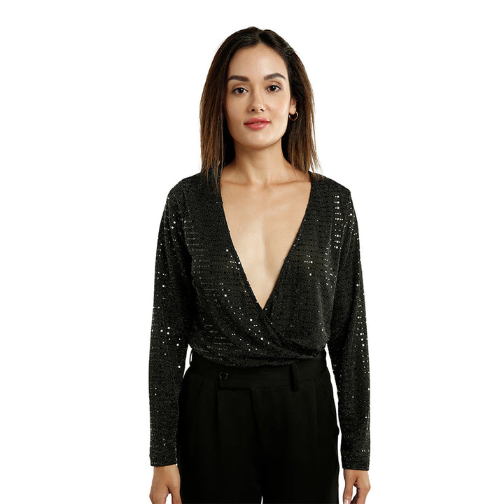 Wrap Around Bodysuit In Black