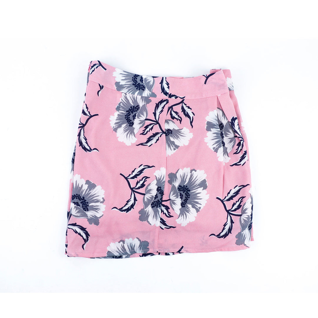 Pink Floral Short Skirt - Pink