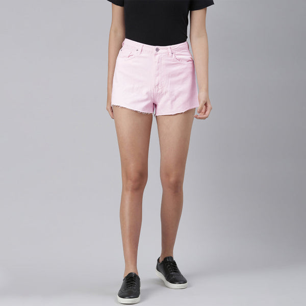 Uneven High Rise Shorts – Pink Ice