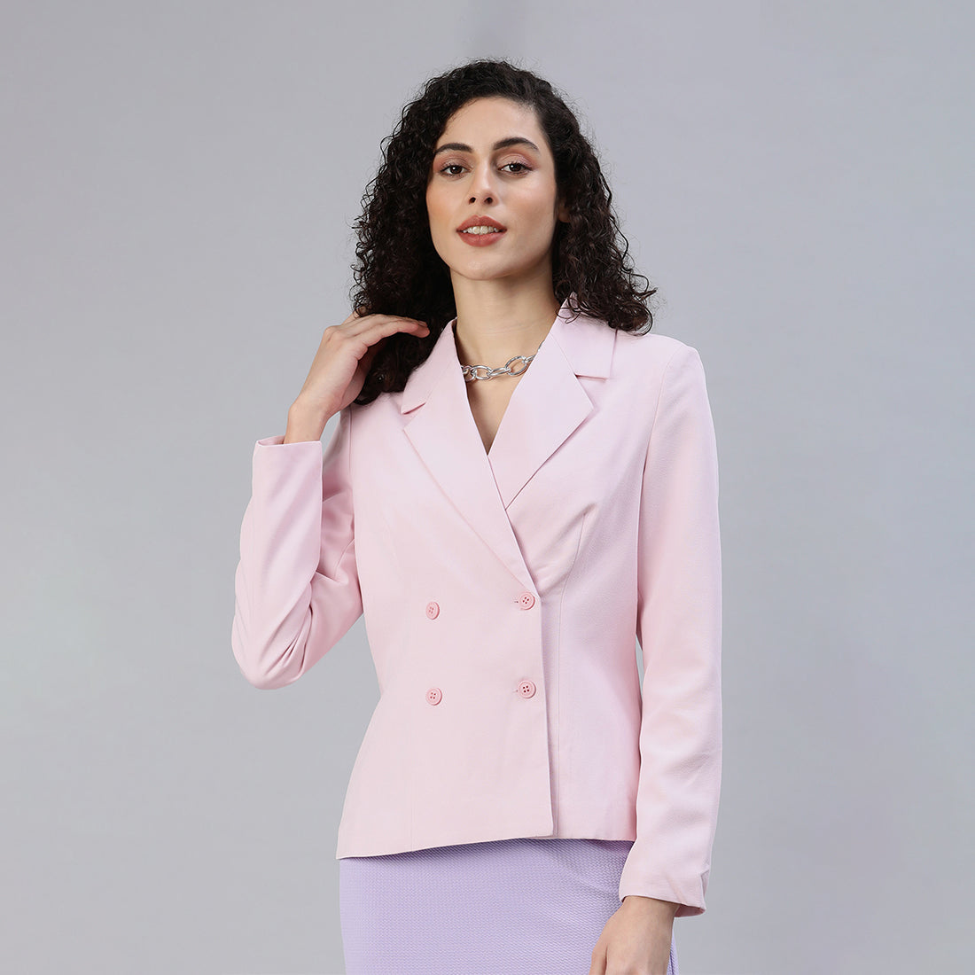 Buttoned Lapel Blazer In Pink