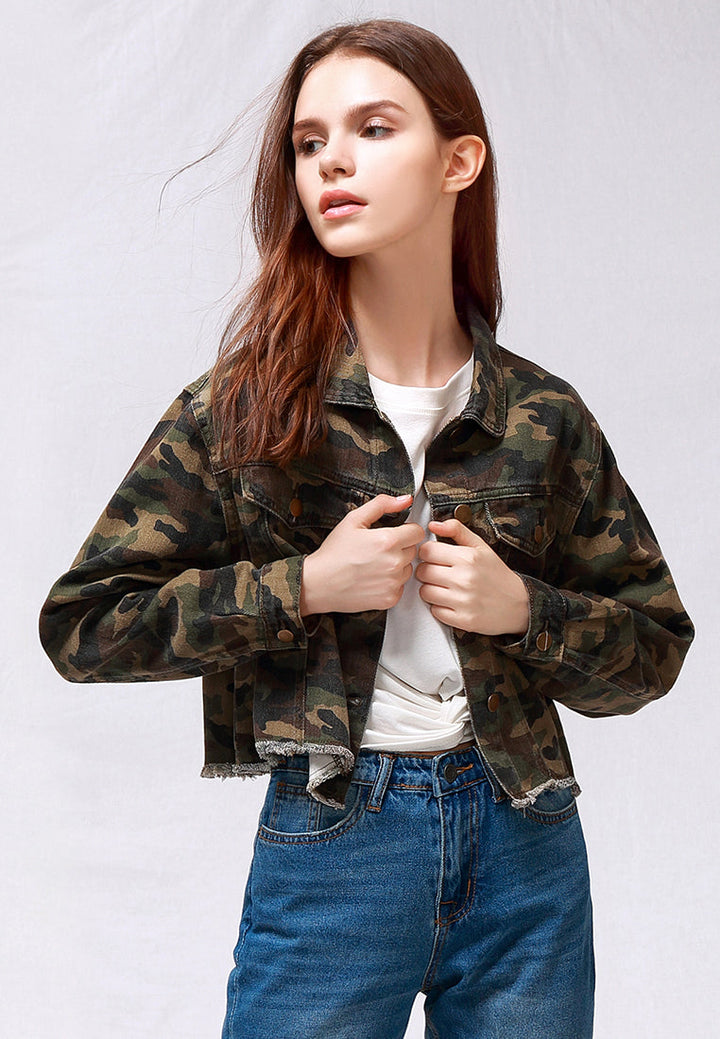 Camouflage Crop Jacket - Olive Green