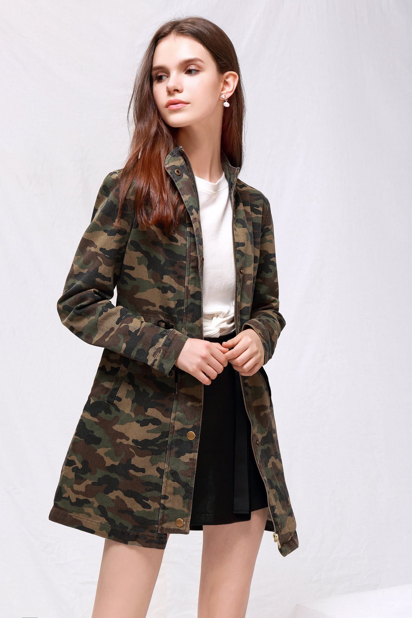 Camouflage Long Coat - Olive Green