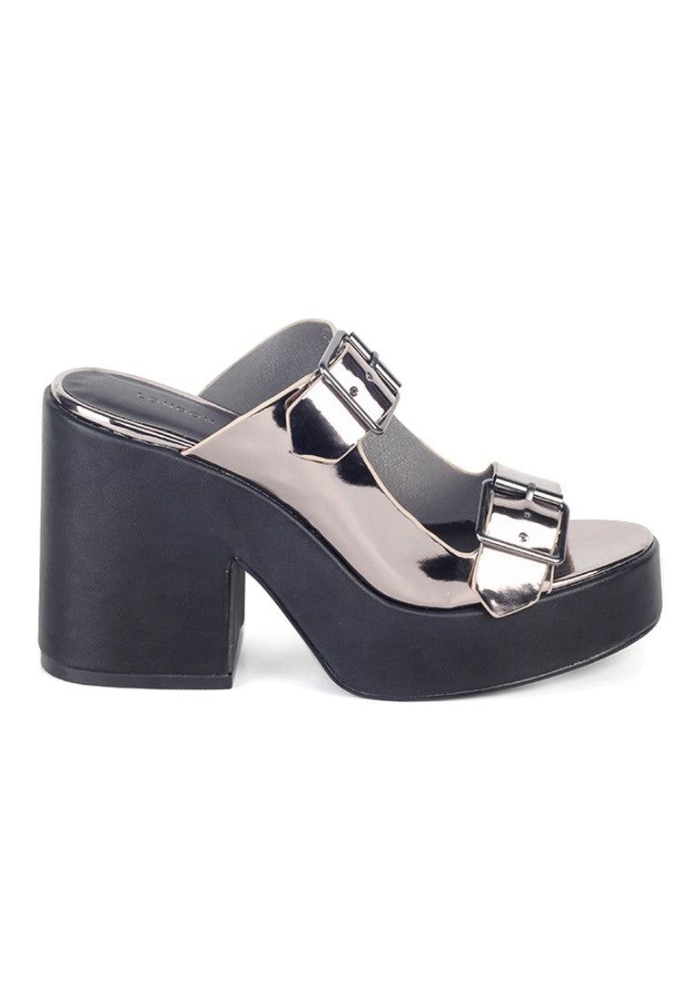 Pewter Strap Wedge Sandals - Silver