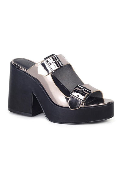 Pewter Strap Wedge Sandals