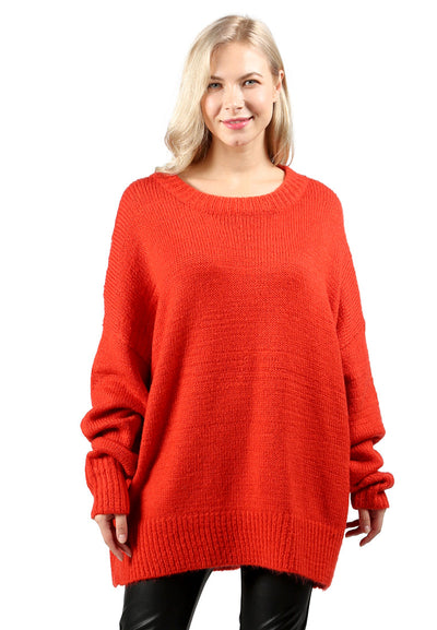 Red Oversized Solid Sweatshirt - Red