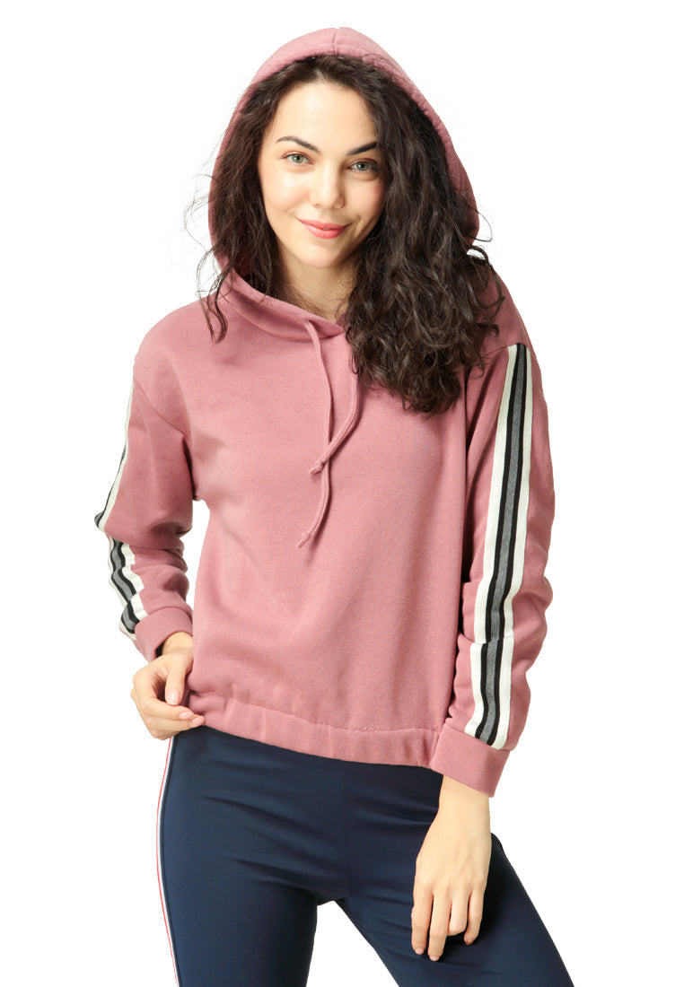 Sleeve Tape Dusty Pink Hoodie - Pink
