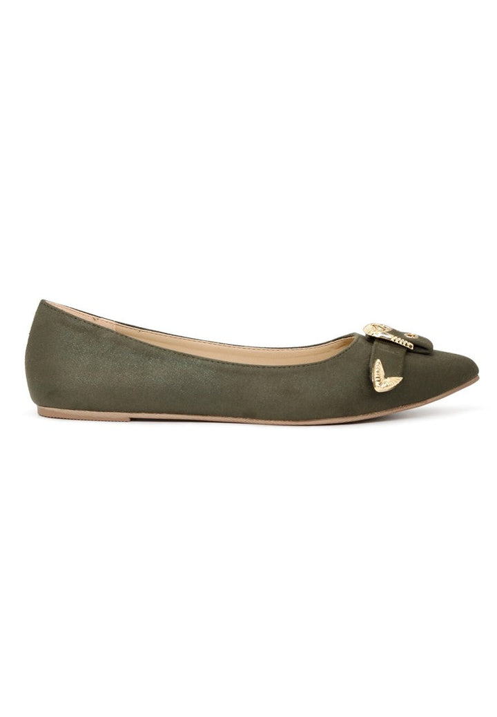 Olive Buckle Ballerinas - Olive Green