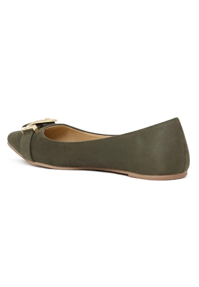 Olive Buckle Ballerinas - Olive Green