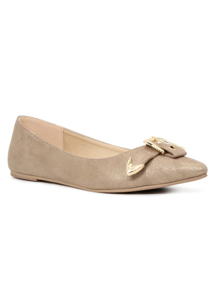 Gold Buckle Ballerinas - Gold