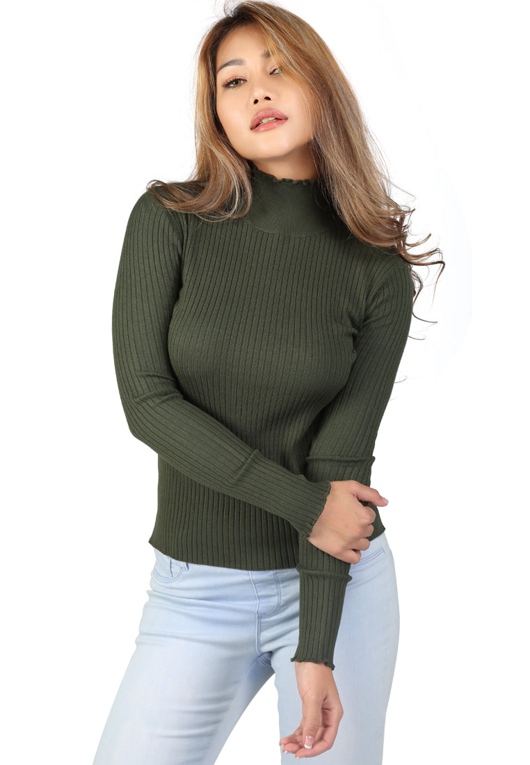 Green Turtleneck Striped Sweater - Green
