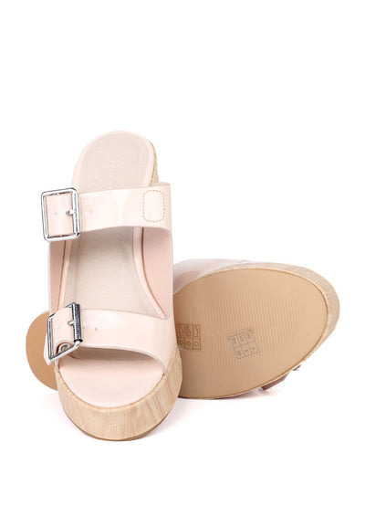Pink Nude Strap Wedge Sandals - Pink