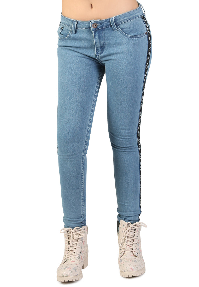 Skinny Side Taped Jeans - Blue