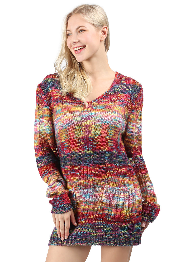 Multi Color Textured Sweater - Red