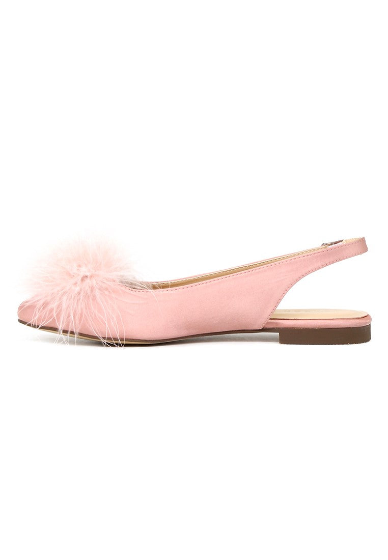 Blush Furry Pom Pom Slingback Stylish Flats - Blush