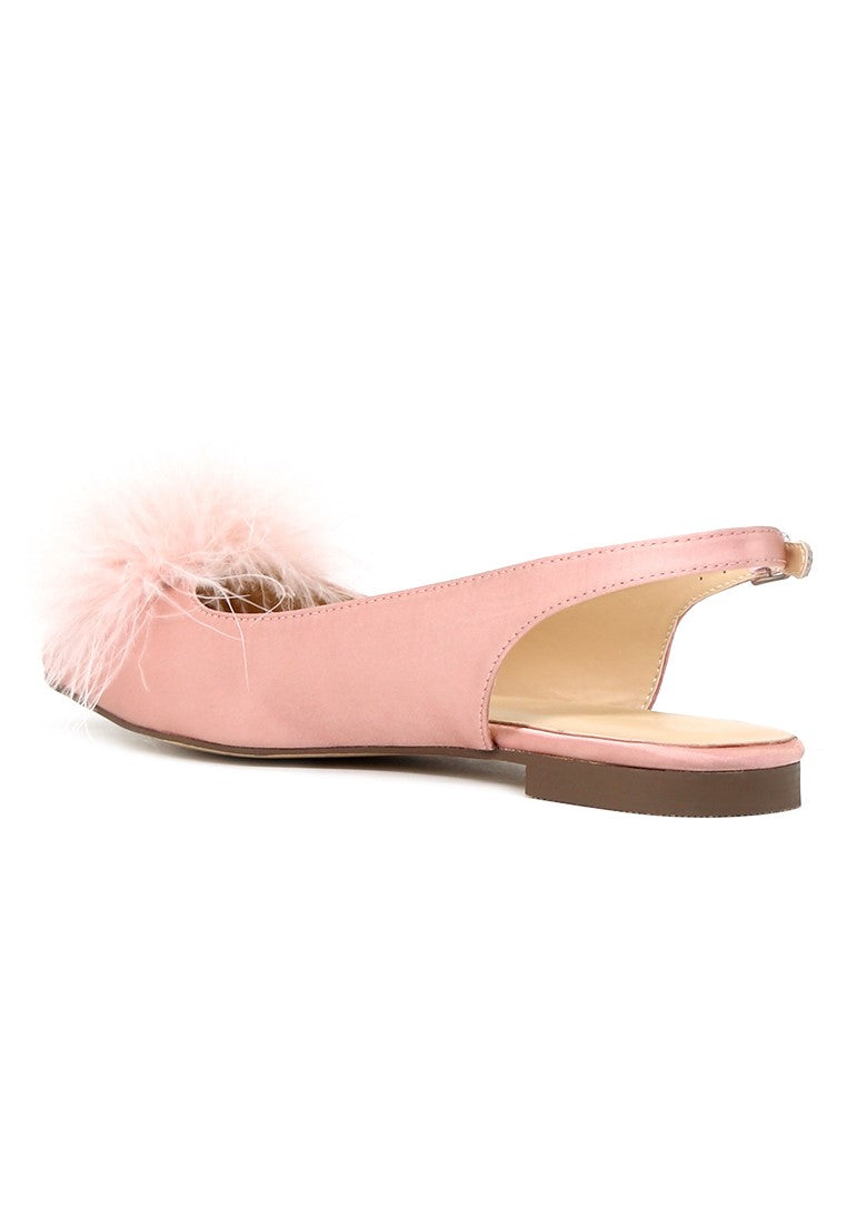 Blush Furry Pom Pom Slingback Stylish Flats - Blush