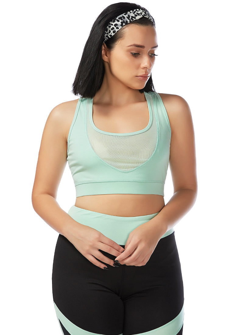 Pastel Green Racer Back Yoga Crop Top - Mint Green