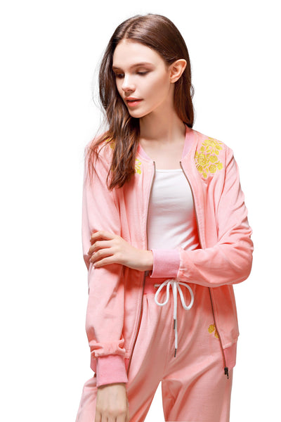 Pink Velvet Embroidery Jacket - Pink