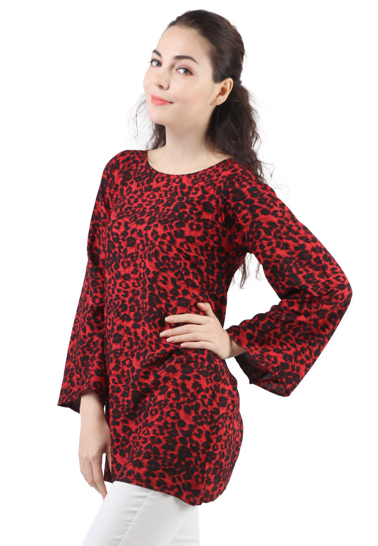 Casual Full Sleeve Printed Red Top - Red