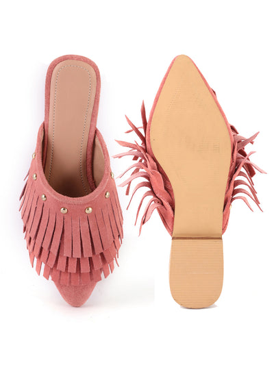 Coral Synthetic Pointed Toe Marissa Flat Mules - Coral