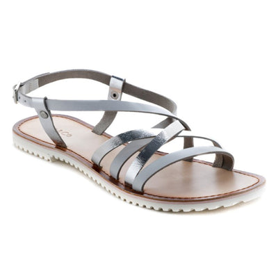 JUNE Silver Strappy Flat Leather Sandals - Silver