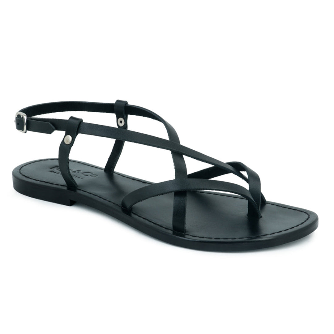 rita  strappy flat leather sandals#color_black