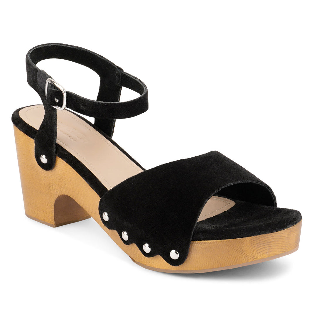 Studded Suede Wooden Clogs