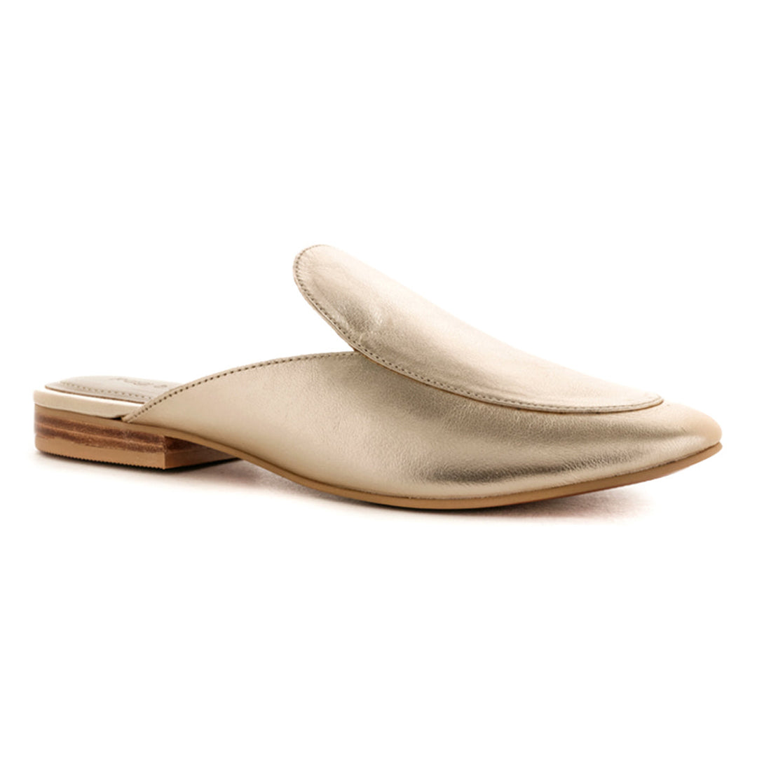 MARLA Gold Metallic Leather Mules - Gold