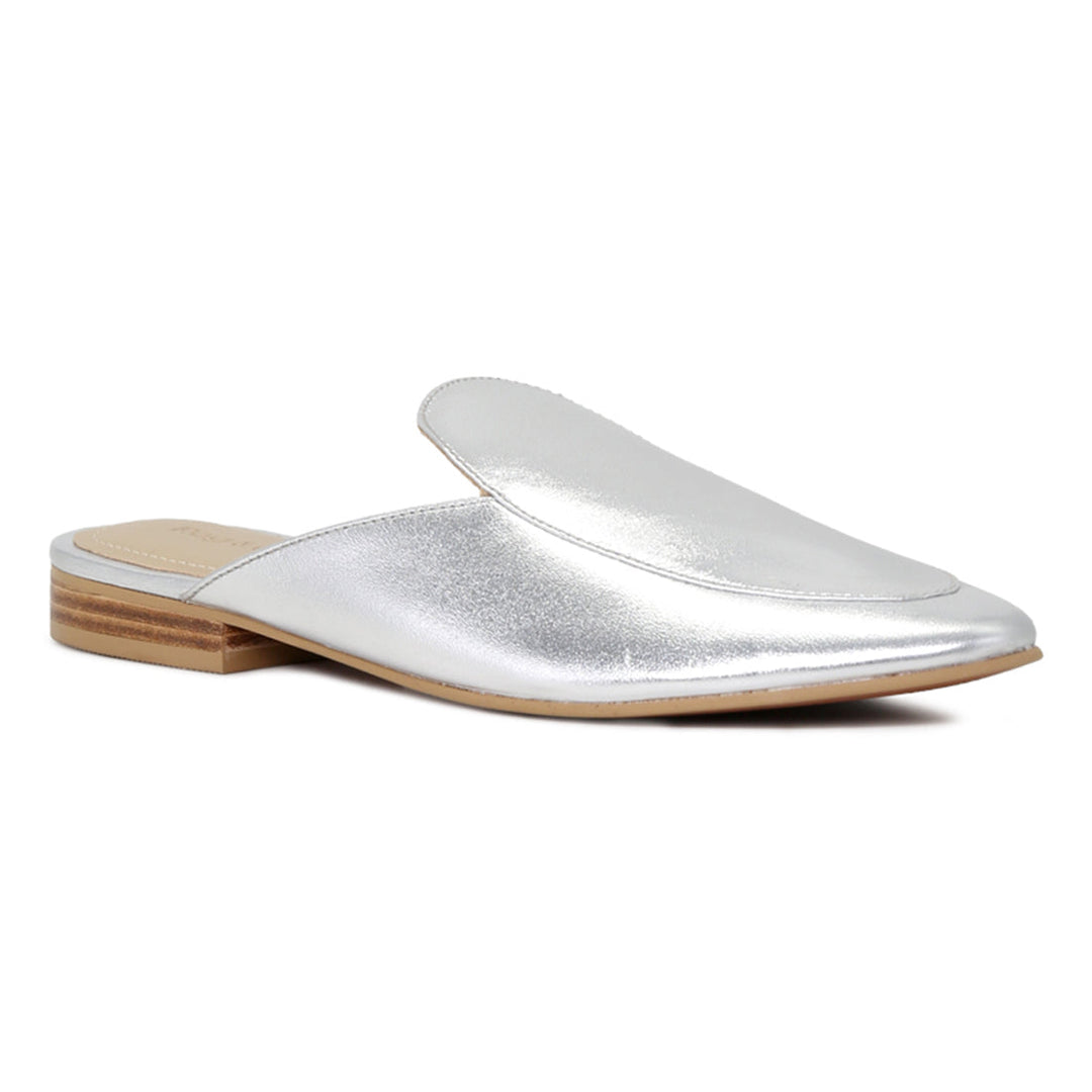 MARLA Silver Metallic Leather Mules - Silver