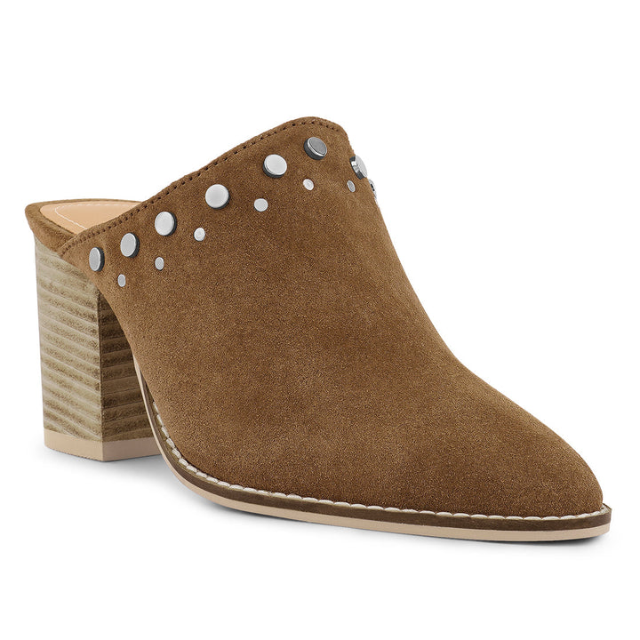women stacked heel mules#color_tan