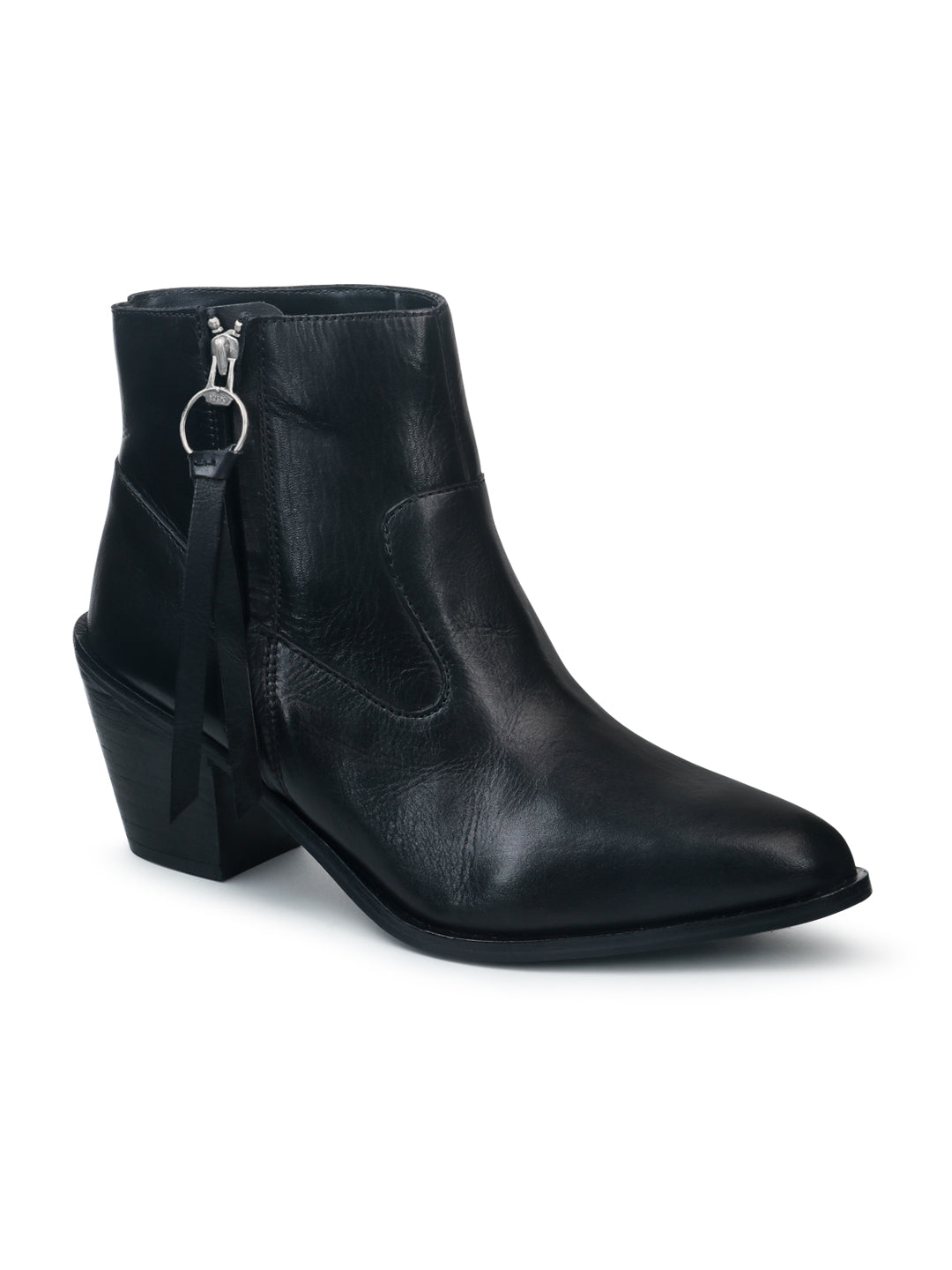 Black Ankle Boots With Zipper - Black