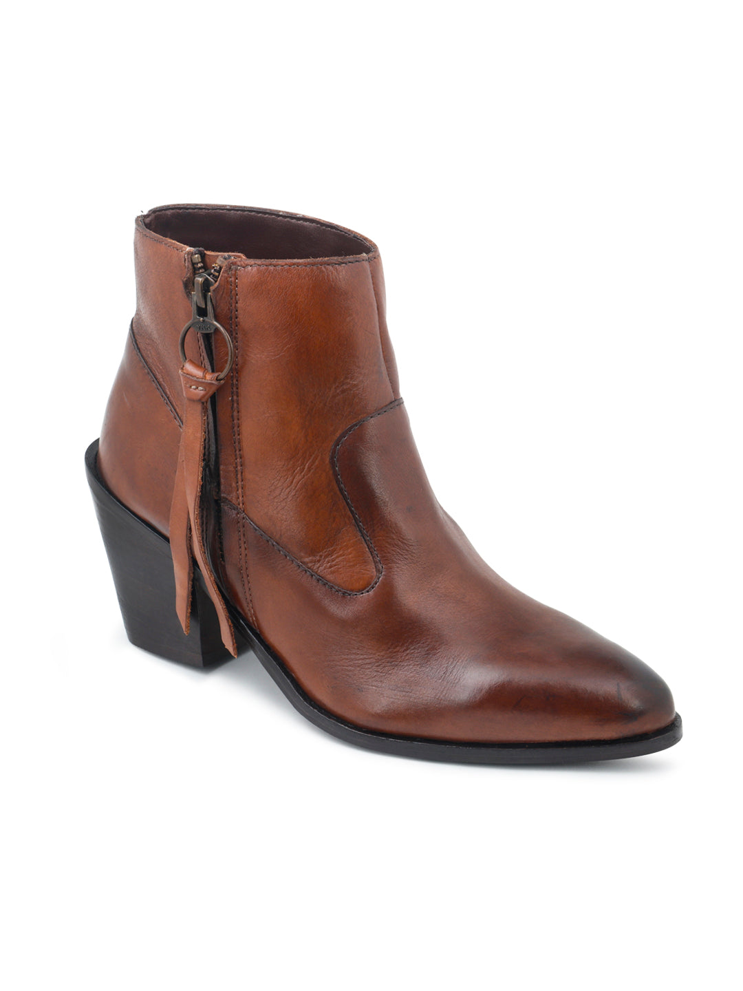 Brown Ankle Boots with Zipper - Brown