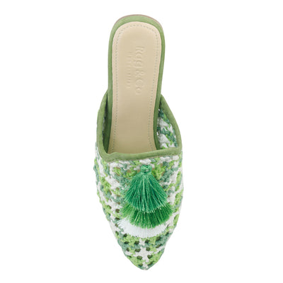 mariana woven flat mules with tassels #color_green