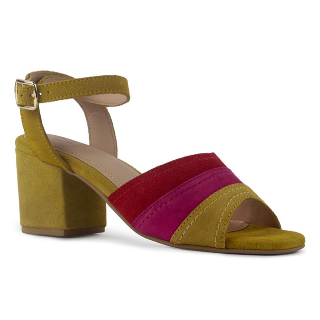 mon-beau fine suede block heeled sandal#color_multi color