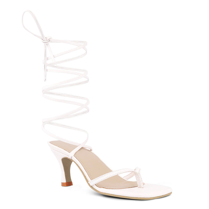 White Kitten Heel Lace Up Sandal