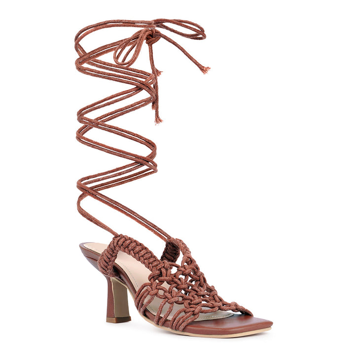 Brown Braided Handcrafted Lace Up Sandal